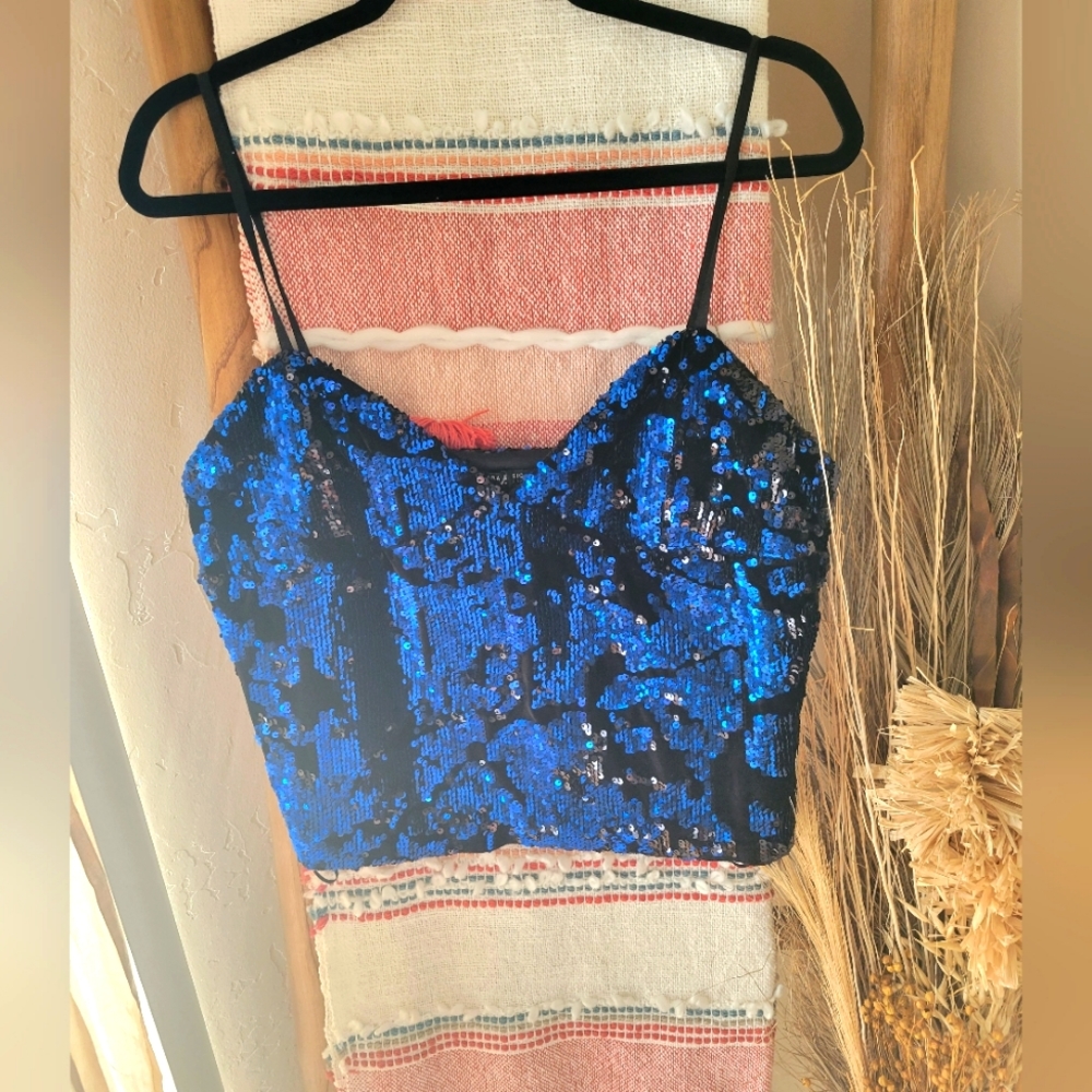 Zara blue sequin strap top